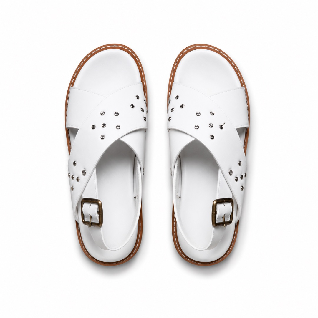 Mens White Studded Leather Sandals